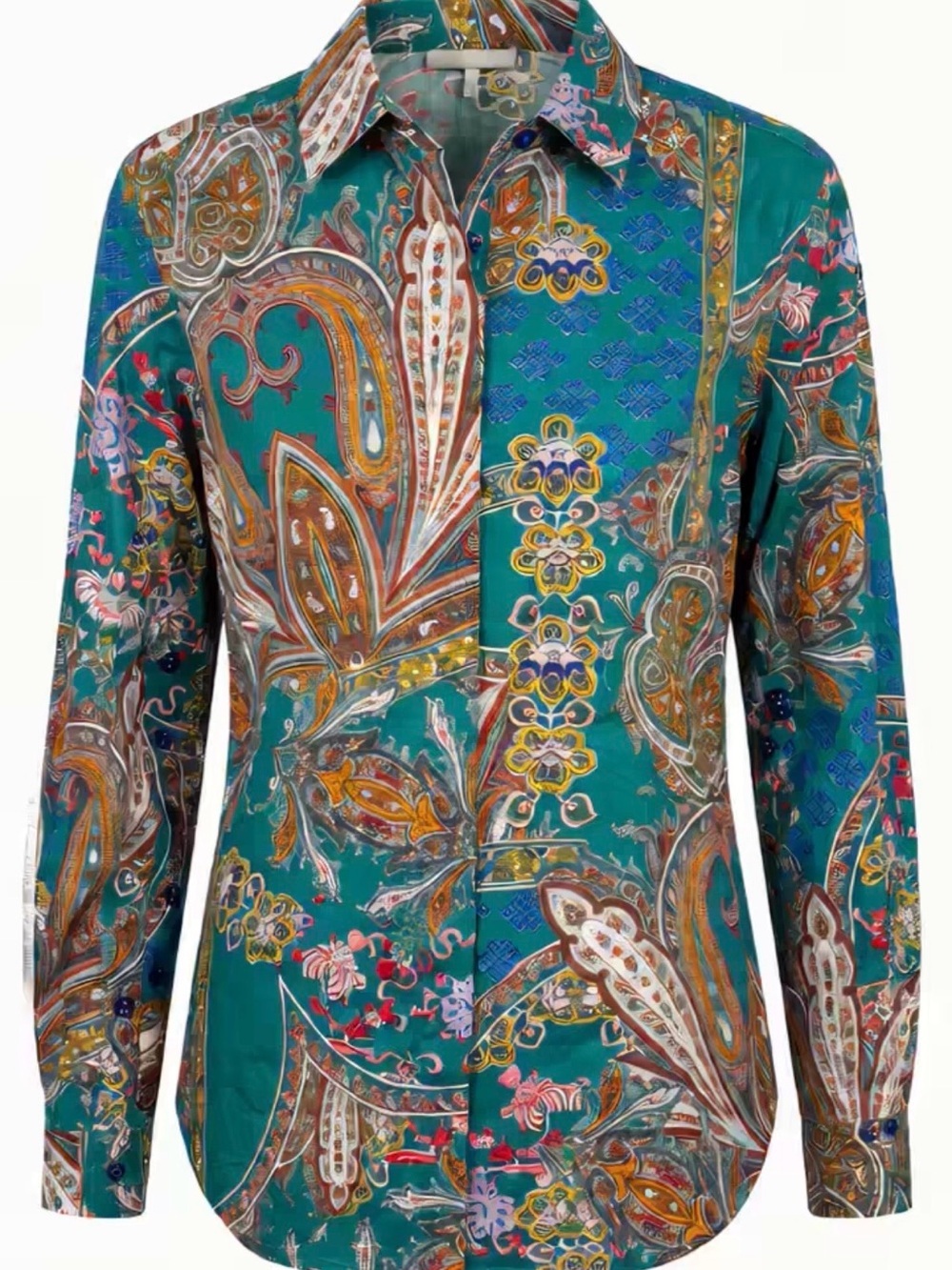 NWT HINSON WU GEMMA TEAL  Paisley Long-Sleeve Button-Up Shirt